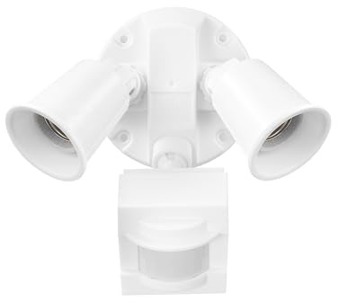 Globe Electric 17000269 110-Degree 240 W Twin Head White Hardwired Motion Sensor Security Flood Light, Spotlight, Outdoor, Outside House Lights