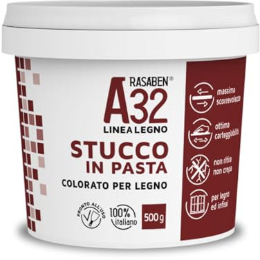 RASABEN - Stucco in Pasta A32 Color Ciliegio, Specifico per Legno, Pronto all'Uso, per Mobili e Infissi, Uso Interno, Made in Italy, da 0,5kg