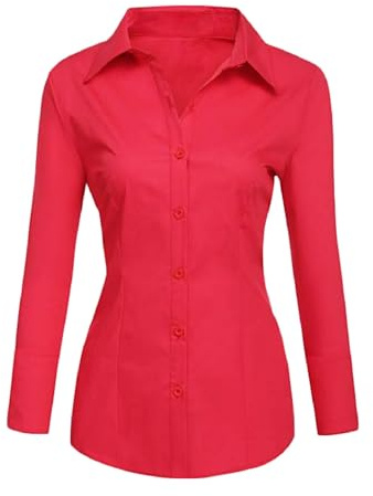 Toocool - Camicia Donna Slim Fit Manica Lunga Camicetta Blusa Aderente Cotone C-S020 [M,Rosso]