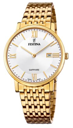 Festina Swiss Made Reloj Hombre Analógico de Acero Inoxidable 316l Dorado