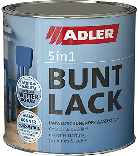 ADLER 5in1 Buntlack - Glänzend - 375 ml - für Innen und Außen - Wetterfester Lack und Grundierung für Holz, Metall & Kunststoff, RAL9005 Tiefschwarz