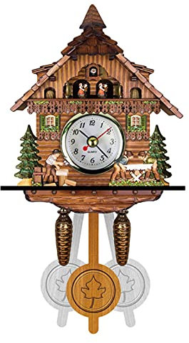 Greatideal Orologi A cucù in Legno, Tradizionale della Foresta Nera, A Forma di Cuculo A Pendolo Antico, da Parete per Uccelli Artigianali