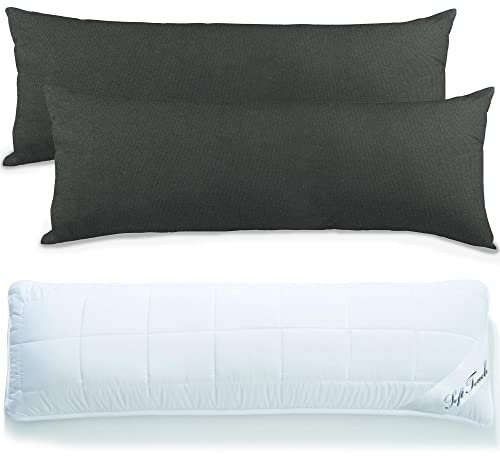 aqua-textil Classic Line Baumwoll Kissenbezug 40 x 145 anthrazit mit Soft Touch Seitenschläferkissen