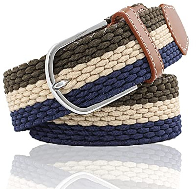 NiceYnn Cinturón elástico ajustable para cintura de hombre - Cinturones trenzados de lona elástica de 3,3 cm de ancho para mujer Vintage Casual con cuero para jeans, talla única, 105cm Length x 3.3cm
