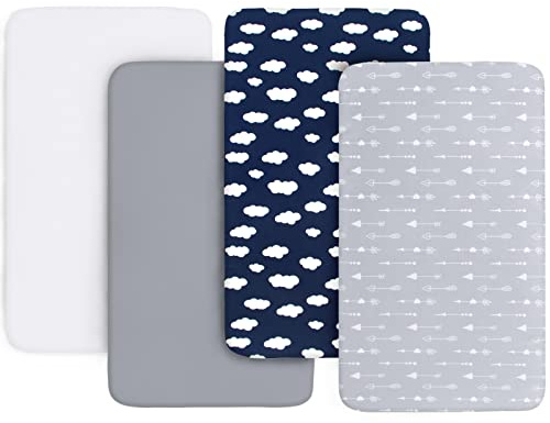 Crib Sheets for Boys and Girls Fitted 4 Pack - Breathable, Soft Microfiber Baby Sheets in Grey, Navy and White
