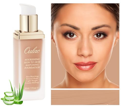 Oulac Foundation Make Up, Flüssige Foundation mit Aloe Vera, Foundation mit hoher Deckkraft, Wasserfest und Langanhaltend, Gesichts Foundation 30ml, Farbton: 9.5 Medium