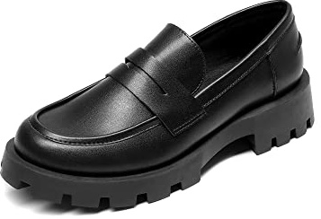 DREAM PAIRS Women's Loafers Lug Sole Slip On,Black-Pu,5.5