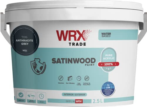 WRX Trade Satinwood Paint For Wood - Quick Dry - Pure Acrylic - Water Based (2.5L, Anthracite Grey 7016)