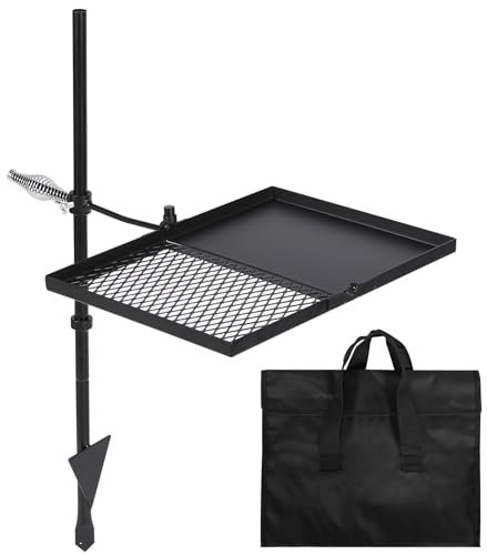 REDCAMP Folding Swivel Campfire Grill, Portable Fire Pit Grill Grate Over Fire Pit, Heavy Duty Steel Grate & Camp Fire Rack with Carrying Bag for Outdoor Camping Cooking