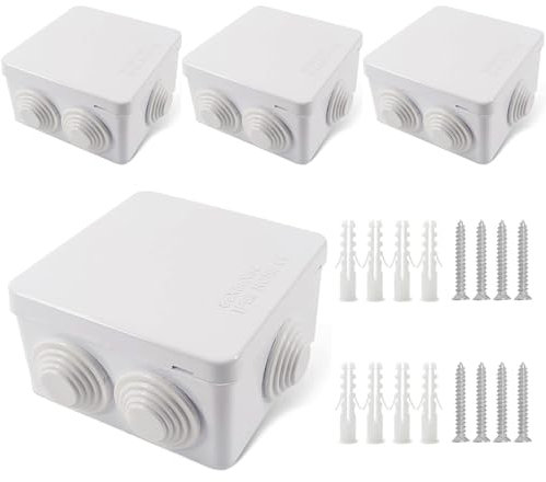 4 Stück Anschlussdose Wasserdicht IP55, verteilerdose aufputz 85 x 85 x 50 mm, Abzweigdose Verteilerdose, mit Schraube, für Innen & Außen