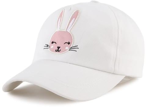 XIAOHAWANG Coton Enfant Casquette Broderie Ours Lapin Chapeau pour Bébé Fille Garçon Chapeaux De Soleil 6 Mois-10 Ans (Blanc, 2 à 6 Ans)