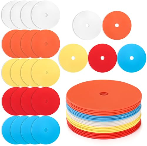 Eorbow 20 Pcs 6 Inch Flat Cones Spot Markers, Non-Skid Floor Hole Spot Markers, Soccer Cones Field Court Markers, Flat Discs Training Field Cones for Sports Speed Agility Practice, 5 Colors