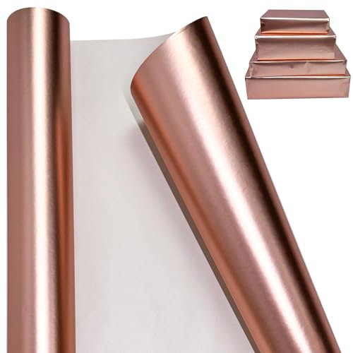 LYINUR Rose Gold Wrapping Paper Roll 43 cm x 10 m, Birthday Gift Wrapping Paper Rolls, Luxury Matte Metallic Gift Wrap for Christmas Valentines Wedding Festival Xmas Flower Craft