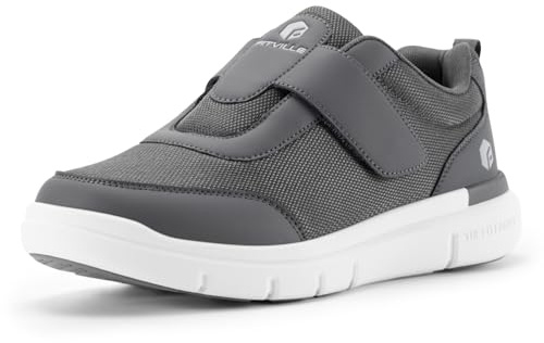 FitVille Diabetic Shoes for Men Extra Wide Width, Swollen Feet Shoes for Diabetics Pain Relief (Grey, 12 Wide)