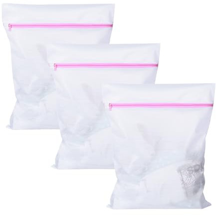 Lot de 3 filets à linge 50x60 cm - Sacs réutilisables en maille fine - Fermeture éclair - Convient pour draps, manches courtes, chemises, chaussettes, manteaux, peluches