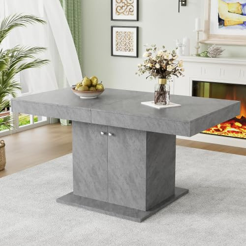 Merax Ausziehbarer Esstisch mit Stauraum, rechteckiger Automatischer Teleskoptisch Kaffee-Freizeittisch, Platzsparender multifunktionaler Esstisch, Betonoptik, 140/180 x 80 x 76 cm