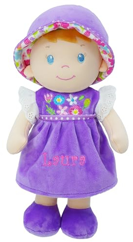 Lullaberry Bambola di peluche personalizzata Laura – Bambola di stoffa morbida per bambini dalla nascita – con nome desiderato – Abito viola