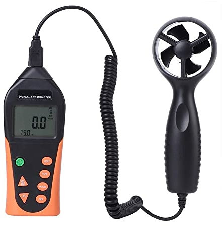 Anemómetro Digital portátil CFM. Mide la Velocidad, el Flujo y la Temperatura del Viento para HVAC. Medidor de Velocidad del Flujo de Aire.