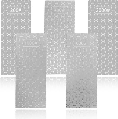 Lot de 5 Pierres à Aiguiser Diamantées, Pierre Diamant Sffutage de Grain 200/400/600/1000/2000#, Panneau Pierre Aiguiseuse avec Surface en Nid d'Abeille, Antidérapant, pour Divers Couteaux