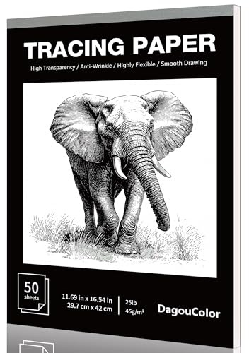 DagouColor Transparentpapier Zeichenblock, A3, 50 Blatt, Overlays & Skizzieren auf Kunstpapier & Skizzenbuch für Anfänger, Künstler, Erwachsene, Jungen, Mädchen