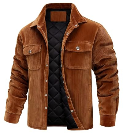 Slxbear Veste en velours côtelé léger et confortable pour homme - Manteaux boutonnés - Style décontracté vintage à manches longues - Coupe-vent - Pour entraînement et sortie - Taille S à 5XL