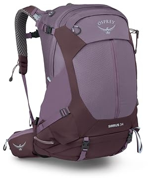 Osprey Sirrus 34L Women's Hiking Backpack, Purple OS | daypack, travel daypack, camping pack, waterproof raincover, rain cover included, waterproof storage, dry bag, Purple color