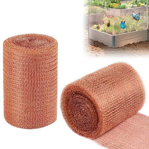 NICEWAT 2 rullar 12,7 cm x 6 m kopparband mot sniglar, dubbla lager snigelskydd upphöjd, skärbar koppartråd trädgårdsnät, snäckstaket kopparnät för trädgård snigelskrämma möss försvar