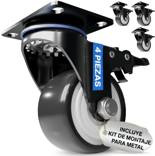 FIXCRAFT® 4 ruedas para cargas pesadas con freno [75 mm] hasta 400 kg – Ruedas giratorias