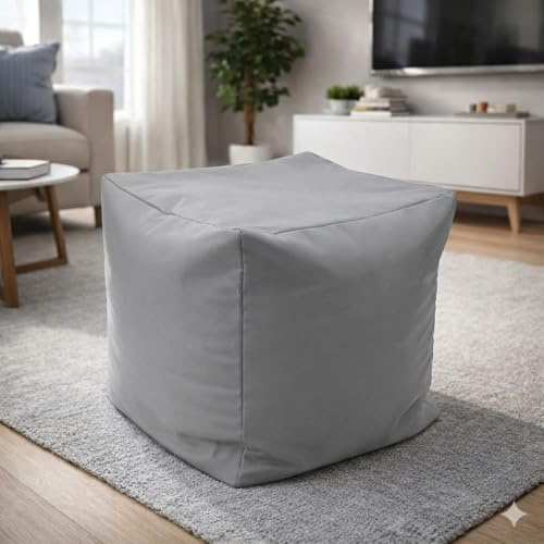 Artistic Fashionista Limited Waterproof Bean Bag Footstool Cube 40x40x40cm – Indoor Outdoor Garden Pouffe Ottoman Seat, Durable Weather-Resistant Fabric, Lightweight Foot Rest Stool (Light Grey)