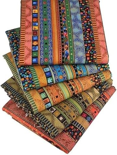 CraftsFabrics 5pcs 50cmx50cm Ethnic Pattern Floral Cotton Fat Quarters Bundle for Patchwork Fabric Quilting Scrapbooking Sewing Arts Craft Material