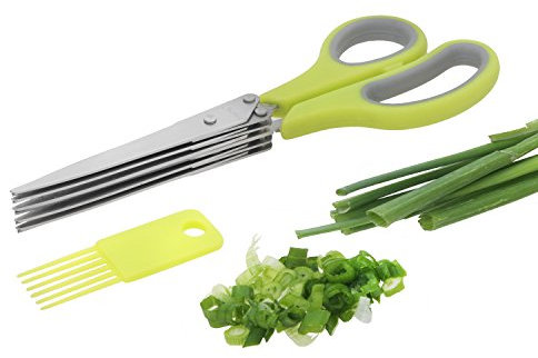 BriaUSA Tijeras profesionales de acero inoxidable para hierbas de 5 hojas, multiusos, para cocina, con peine de limpieza