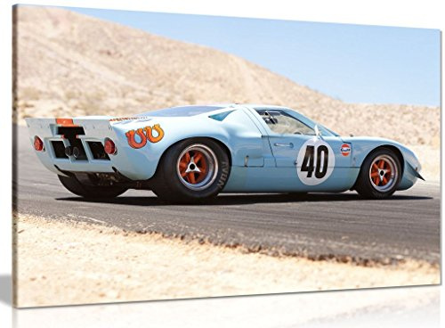 Ford GT40 Gulf Le Mans 1968 Framed Racing Car Poster, Canvas 18x12in | Car Pictures for Bedroom, Wall Art Prints, Ready to Hang on Pine Frame, Motorsport Gift, Vivid Colours, Man Cave Decor