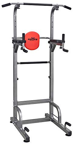 RELIFE REBUILD YOUR LIFE Power Tower Klimmzüge Dips Höhenverstellbares Multifunktions Fitnessgerät Zuhause Kraftstation Klimmzugstange Dip Station Liegestützgriffe