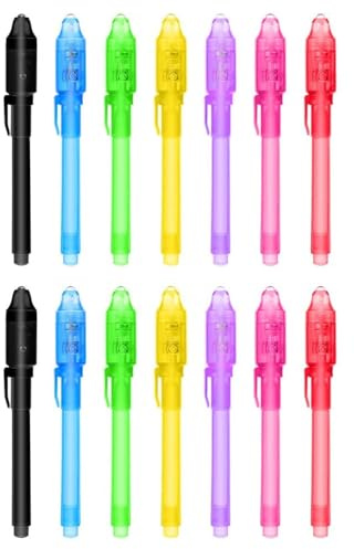 Penna a Inchiostro Invisibile 14 Pezzi, con Luce UV per messaggi Segreti Ideale per Feste di Compleanno per Bambini e Regali di Natale