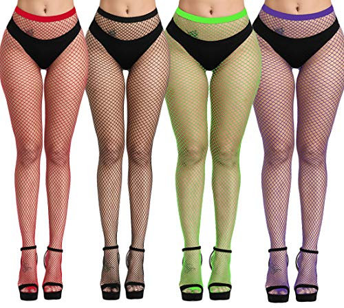 DRESHOW 4 Paar Sexy Strümpfe Strumpfhosen Netzstrumpfhosen Netzstrümpfe Hohe Taille Fischernetz Strumpfhosen für Damen