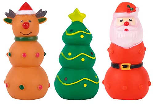 Hileyu 3 Piezas de Juguetes navideños para Perros,Juguete de Latex para Perros Pequeños y Divertidos de Juego Interactivo,Juguetes para Perros chirriantes de Navidad para Perros Pequeños Medianos