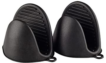Guantes de horno de silicona gruesa para ollas, mini manoplas de horno, resistentes al calor, para hornear, cocinar, asar a la parrilla (negro)