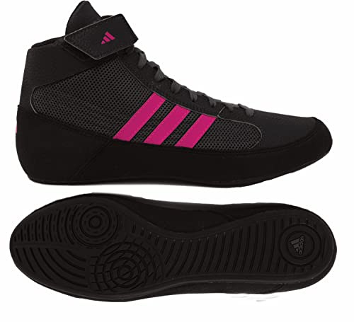adidas Youth HVC Wrestling Shoes, Black/Charcoal/Hot Pink, 11 UK