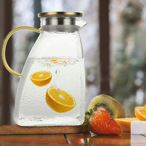 WOPPLXY Water Pitcher - 1.8L/64oz Glass Jug for Fridge Door - Clear Glass Pitcher with Handles