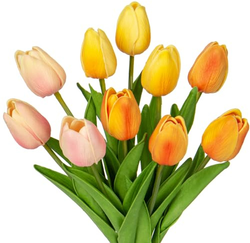 Hollyone 10 pcs Künstliche Blumen Tulpen, Deko Kunstblumen Wie Echt, Plastikblumen Tulpen PU Latex Real Touch, Gefälschte Blumen Tulpen für Hochzeitszimmer Wohnzimmer Büro Hotel Küche Tischdeko