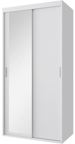 Mirjan24 Kleiderschrank Olasio, Schwebetürenschrank mit 2 Kleiderstangen und Einlegeböden Schiebetürenschrank Schlafzimmerschrank Garderobe für Diele Flur (Weiß + Spiegel, 100 cm)