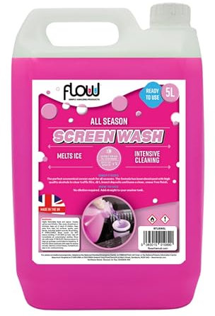 Flow Pink Ready To Use Screenwash | All Seasons Formula | Effective down to -5°C | Streak Free Finish (5 Litre)