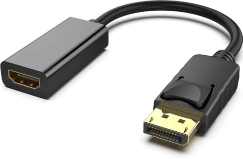 4K DisplayPort to HDMI Adapter| DP Male to HDMI Female - No-Latch Unidirectional DP Computer to Monitor Converter Cable 1080P Full HD Gold Plated for Laptop, Projector etc. (Black).