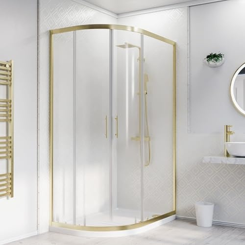 Nes Home LH 1200 x 800mm Offset Quadrant Shower Enclosure Brushed Brass & Tray