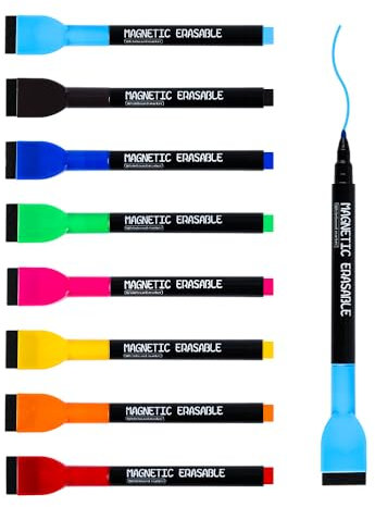 8 Stück Whiteboard Marker, 8 Farben Magnetische Whiteboard Stifte, Folienstift Abwischbar mit Radiergummi, 2 in 1 Kreidemarker 1-2mm, Trocken Abwischbare Marker für Zuhause Schule Büro