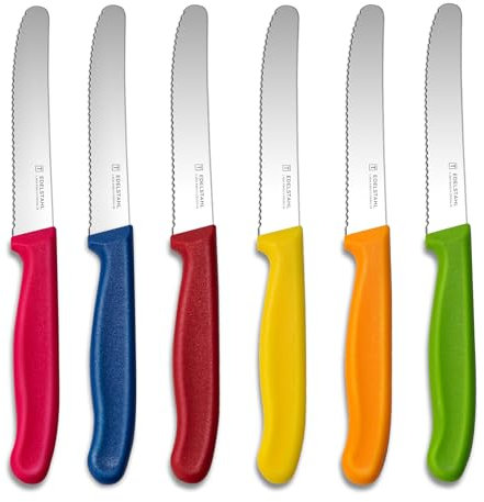 targzier Couteaux de Cuisine de Qualité, Set de 6 Couteaux de Table,Dentelé,Ensemble de Couteau d'Office,Couteau à Tomate en Acier Inoxydable,Coloré et Lavable au Lave-Vaisselle