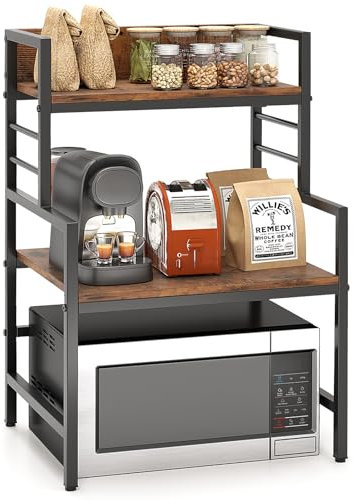 COSTWAY 3 Stufiges Mikrowellenregal, Mikrowellenständer mit 2 offenen Ablagen & Metallrahmen, Küchenregal stehend, Mikrowellenhalter industriell bis 50 kg Belastbar, 52 x 42 x 78 cm