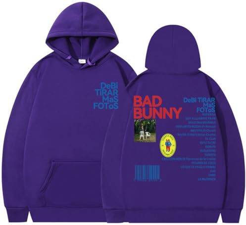 Silver Basic Rapper Bad-Bunny 2D Stampa Felpa con Cappuccio Uomo Donna Moda Hip Hop Casual Oversize Pullover Unisex M,Purple-1