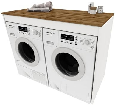 CraftPAK Waschmaschinenschrank geeignet für Waschmaschine & Wäschetrockner mit Staufach, Waschmaschinenschrank Überbauschrank Braun