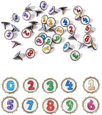 KGDUYC Pattern Bag Clips, Metal, 50 Pieces Arabic Numerals Pattern Clips, Round Head Clips, Mini Brads, Lightweight and Reusable for School, Office, Paper, Letter Clips, Crafts, DIY
